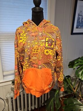 killer acid Vibrant Orange Graphic Zip-Up Hoodie